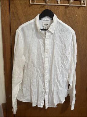 Thom Aaron Men's White Linen Button-Up Shirt